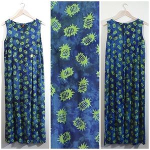 90s Pineapple Print Tie Dye Maxi Summer Dress